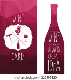 Polygon vector burgundy background. Vector elements, symbols wine. Wine list. Wine card. Wine object. Elements, symbols, list, card, object.