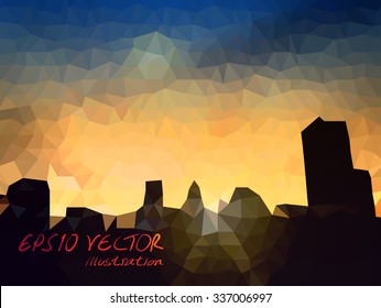 Polygon Vector city silhouette at twilight 