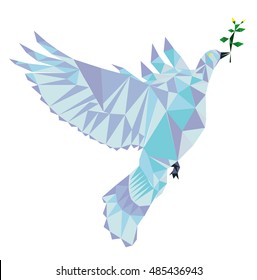 Polygon Vector dove of peace.  Peace pigeon with green brush symbol of peace. 