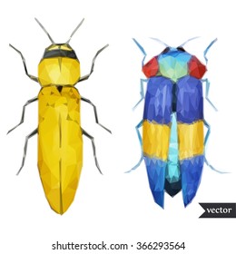 polygon vector illustration set of bugs, vector graphics,