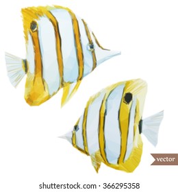 polygon vector illustration set of fish, vector graphics, striped yellow fish