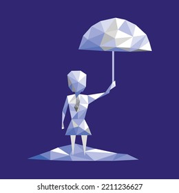 triángulo del vector del polígono niña de arte moderno sosteniendo el paraguas en temporada de lluvias