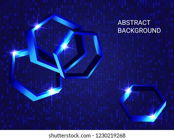 Polygon volume sparkle on background. 3D vector illustration . Futuristic geometric background. Abstract composition. Blue three-dimensional polygon in space.