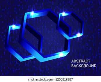 Polygon volume sparkle on background. 3D vector illustration . Modern geometric background. Abstract composition. Blue three-dimensional polygon in space.