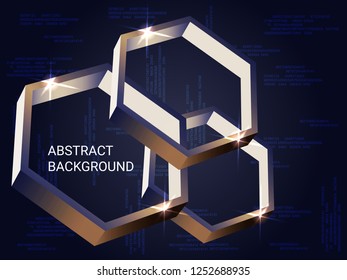 Polygon volume sparkle on background. 3D vector illustration . Futuristic geometric background. Abstract composition. Bronze three-dimensional polygon in space.
