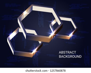 Polygon volume sparkle on background. 3D vector illustration . Modern geometric background. Abstract composition. Bronze three-dimensional polygon in space.