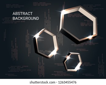 Polygon volume sparkle on background. 3D vector illustration . Futuristic geometric background. Abstract composition. Bronze three-dimensional polygon in space.