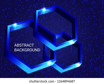 Polygon volume sparkle on background. Modern geometric background. Abstract composition. 3D vector illustration . Blue three-dimensional polygon in space.