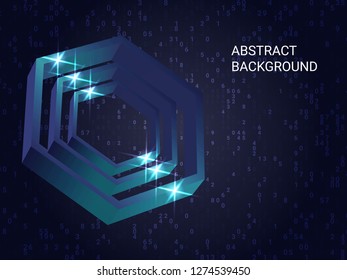 Polygon volume sparkle on background. 3D vector illustration . Creative geometric background. Abstract composition. Blue three-dimensional polygon in space.