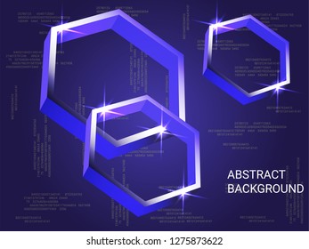 Polygon volume sparkle on background. Minimal geometric background. Abstract composition. 3D vector illustration . Blue three-dimensional polygon in space.