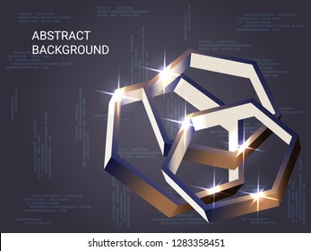 Polygon volume sparkle on background. 3D vector illustration . Modern geometric background. Abstract composition. Bronze three-dimensional polygon in space.