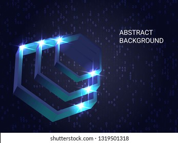 Polygon volume sparkle on background. 3D vector illustration . Modern geometric background. Abstract composition. Blue three-dimensional polygon in space.