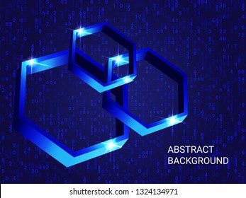 Polygon volume sparkle on background. Futuristic geometric background. Abstract composition. 3D vector illustration . Blue three-dimensional polygon in space.
