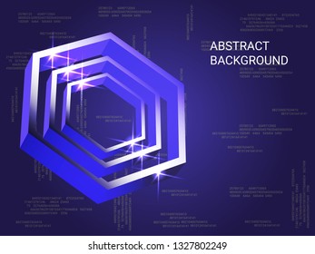 Polygon volume sparkle on background. 3D vector illustration . Minimal geometric background. Abstract composition. Blue three-dimensional polygon in space.