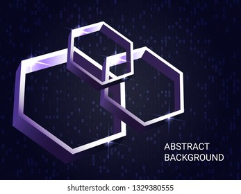 Polygon volume sparkle on background. 3D vector illustration . Minimal geometric background. Abstract composition. Bronze three-dimensional polygon in space.