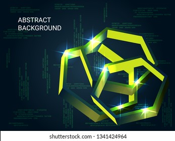 Polygon volume sparkle on background. 3D vector illustration . Creative geometric background. Abstract composition. Green three-dimensional polygon in space.