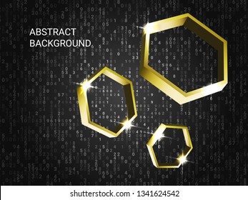 Polygon volume sparkle on background. 3D vector illustration . Creative geometric background. Abstract composition. Gold three-dimensional polygon in space.
