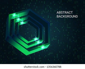 Polygon volume sparkle on background. 3D vector illustration . Creative geometric background. Abstract composition. Green three-dimensional polygon in space.