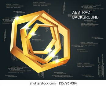 Polygon volume sparkle on background. Creative geometric background. Abstract composition. 3D vector illustration . Gold three-dimensional polygon in space.