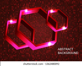 Polygon volume sparkle on background. 3D vector illustration . Modern geometric background. Abstract composition. Red three-dimensional polygon in space.