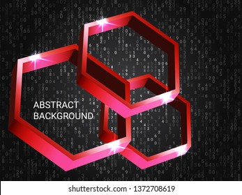 Polygon volume sparkle on background. Modern geometric background. Abstract composition. 3D vector illustration . Red three-dimensional polygon in space.
