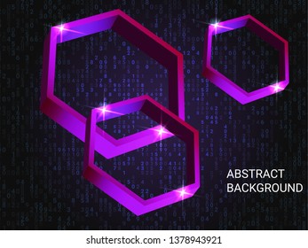 Polygon volume sparkle on background. 3D vector illustration . Creative geometric background. Abstract composition. Violet three-dimensional polygon in space.
