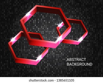 Polygon volume sparkle on background. 3D vector illustration . Creative geometric background. Abstract composition. Red three-dimensional polygon in space.