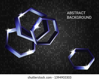 Polygon volume sparkle on background. Futuristic geometric background. Abstract composition. 3D vector illustration . Violet three-dimensional polygon in space.