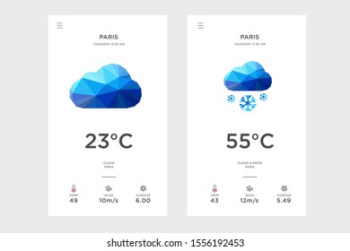 polygon weather forecast design for mobile phone screens, modern designs, simple and cool layouts, for website banners, applications, business cards and greeting cards