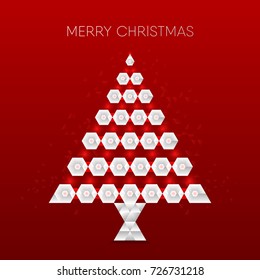 Polygon White Christmas Tree on Red background