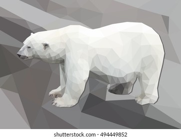 polygon white polar bear isolated on large polygon background