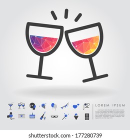 polygon wine glass with party icon vector