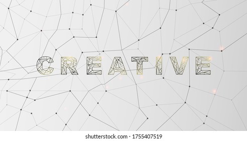 Polygon Wort CREATIVE auf grauem Hintergrund, Vektorgrafik. Panorama