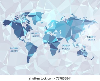 Polygon world map. Geometric color in color in the shapes below to make a pattern.Lines, points, circles and planes. Futuristic design..All elements are separated Abstract linear polygonal background.