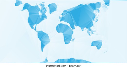 Polygon World Map With Ocean And Ground With Shadows