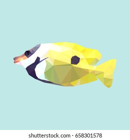 polygon yellow foxface rabbitfish, triangle geometric isolated fish vector