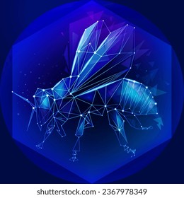 Abeja de miel de Polygona con un estilo de polos de bajo nivel tecnológico. Tecnologías innovadoras, concepto de Internet. Negocios innovadores digitales. Ilustración vectorial contemporánea de trama