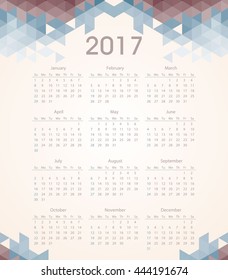 Polygonal 2017 calendar template for commercial and private use