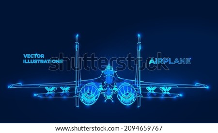 Polygonal 3d airplane in dark blue background. Online logistic, transportation service. Abstract vector rendering illustration.