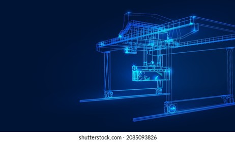Polygonal 3d cargo container in dark blue background. Online cargo delivery service, logistics or tracking app concept. Abstract vector illustration of online freight delivery service