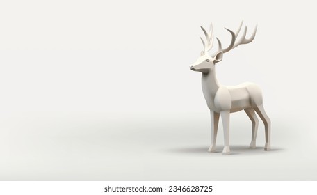 Polygonal 3d render illustration of reindeer or Stag Christmas animal, white realistic stylised festive animal