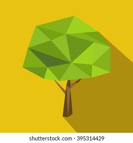 Polygonal 3D tree with long shadow on color background. Abstract tree low poly - elements for illustration, infographics, logos and banners.
