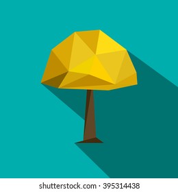 Polygonal 3D tree with long shadow on color background. Abstract tree low poly - elements for illustration, infographics, logos and banners.
