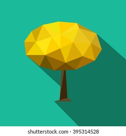 Polygonal 3D tree with long shadow on color background. Abstract tree low poly - elements for illustration, infographics, logos and banners.
