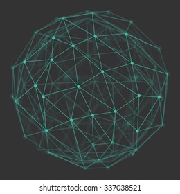 Polygonal 3d vector globe with connecting dots and lines. Low poly abstract background. Design element for futuristic designs, communication and connection related  backgrounds.
