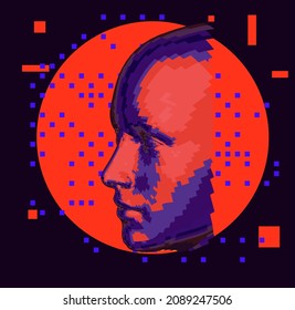 Polygonal 3D wireframe model of a human head made of triangular particles. Conceptual illustration of Artificial intelligence and Neural Network.