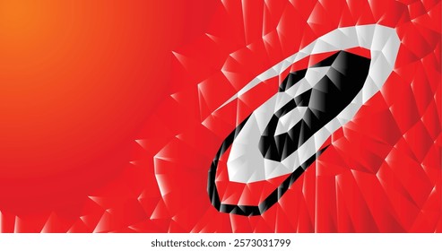 Polygonal abstract artwork in vibrant red and orange hues showcasing a Ying Yang symbol, representing modern art, eastern culture and digital creativity. 