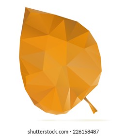 Polygonal abstract autumn leaf of linden, made from colorful triangles, isolated on white