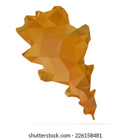 Polygonal abstract autumn leaf of oak, made from triangles, isolated on white
