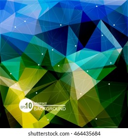 Polygonal abstract background with blue and green triangles. Summer colors.